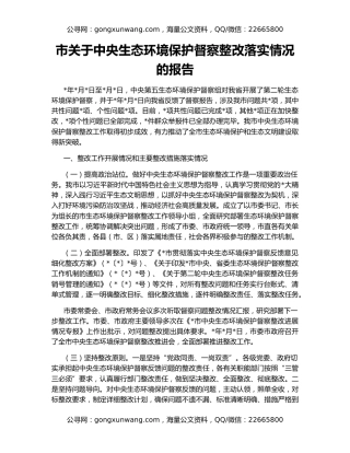 市关于中央生态环境保护督察整改落实情况的报告