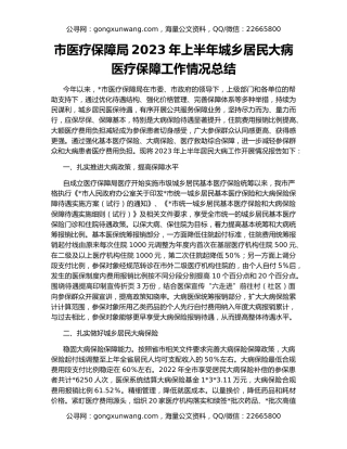 市医疗保障局2023年上半年城乡居民大病医疗保障工作情况总结