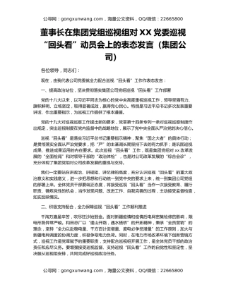 董事长在集团党组巡视组对XX党委巡视“回头看”动员会上的表态发言（集团公司）