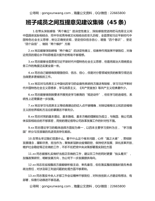 班子成员之间互提意见建议集锦（45条）