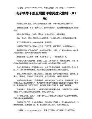 班子领导干部互提批评意见建议集锦（87条）