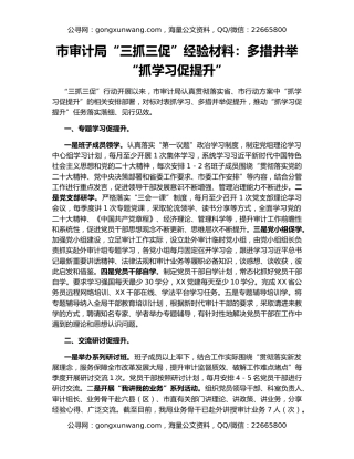 市审计局“三抓三促”经验材料：多措并举“抓学习促提升”