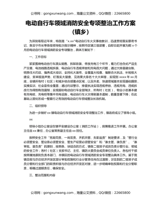 电动自行车领域消防安全专项整治工作方案（镇乡）