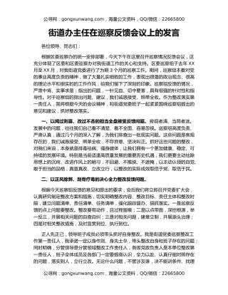 街道办主任在巡察反馈会议上的发言20387