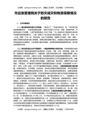 市应急管理局关于防灾减灾和物资保障情况的报告