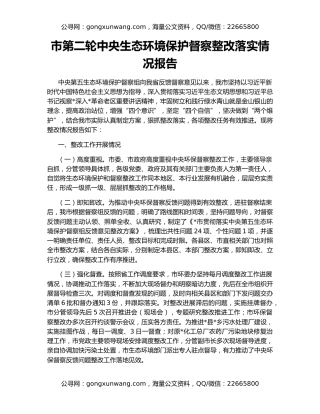 市第二轮中央生态环境保护督察整改落实情况报告