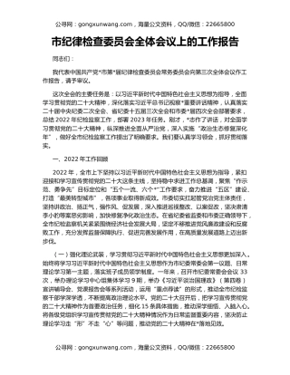 市纪律检查委员会全体会议上的工作报告