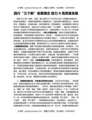 践行“三个新”发展理念 助力X高质量发展