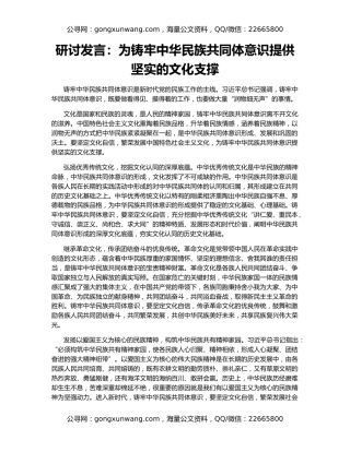 研讨发言：为铸牢中华民族共同体意识提供坚实的文化支撑