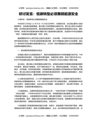 研讨发言：低碳转型必须兼顾能源安全
