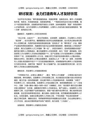 研讨发言：全力打造青年人才友好示范