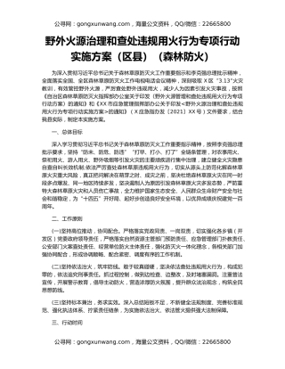 野外火源治理和查处违规用火行为专项行动实施方案（区县）（森林防火）