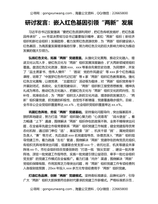 研讨发言：嵌入红色基因引领“两新”发展