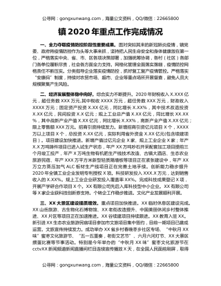 镇2020年重点工作完成情况