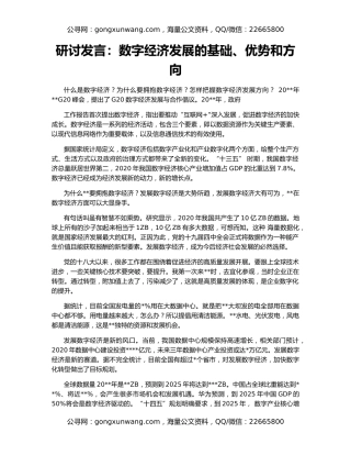 研讨发言：数字经济发展的基础、优势和方向