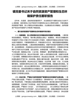 镇党委书记关于自然资源资产管理和生态环境保护责任履职报告