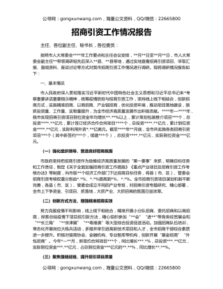 招商引资工作情况报告