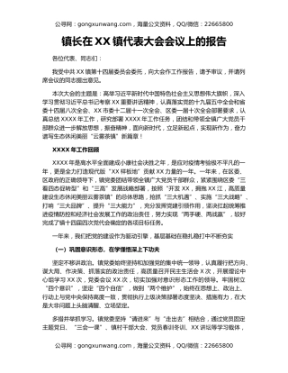 镇长在XX镇代表大会会议上的报告