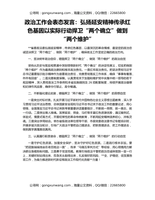 政治工作会表态发言：弘扬延安精神传承红色基因以实际行动捍卫“两个确立”做到“两个维护”