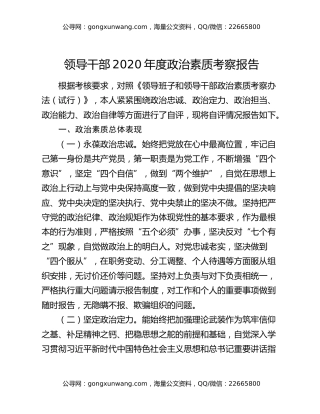 领导干部2020年度政治素质考察报告