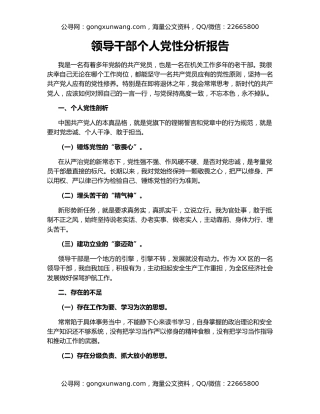 领导干部个人党性分析报告