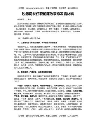 税务局长任职前廉政表态发言材料