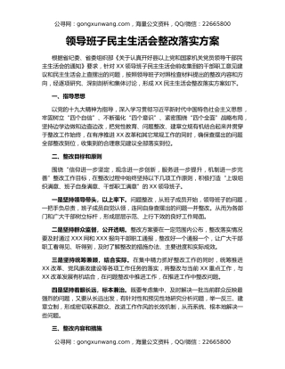 领导班子民主生活会整改落实方案