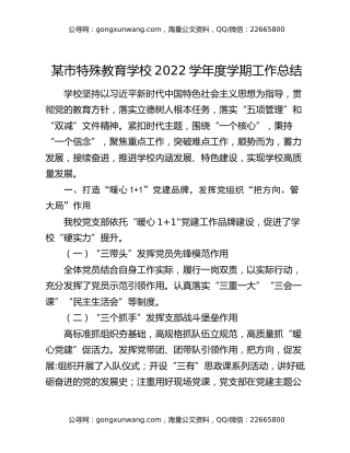 某市特殊教育学校2022学年度学期工作总结