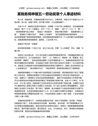 某税务局申报五一劳动奖章个人事迹材料