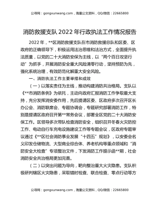 消防救援支队2022年行政执法工作情况报告