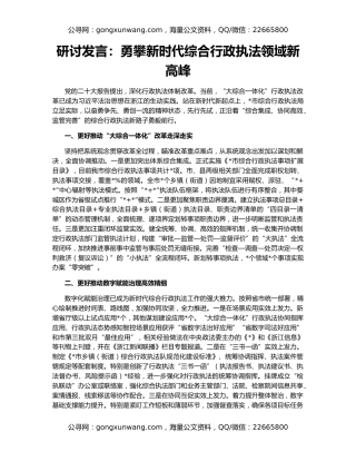 研讨发言：勇攀新时代综合行政执法领域新高峰