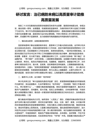 研讨发言：治已病防未病以高质量审计助推高质量发展