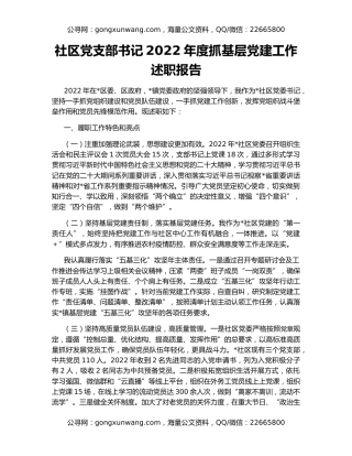 社区党支部书记2022年度抓基层党建工作述职报告