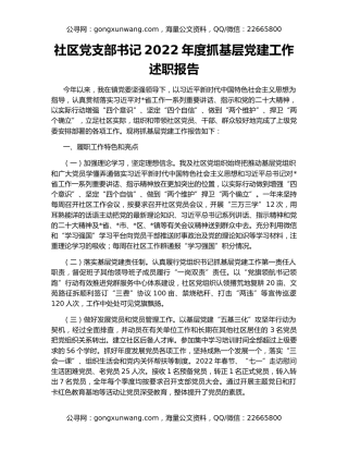 社区党支部书记2022年度抓基层党建工作述职报（2）