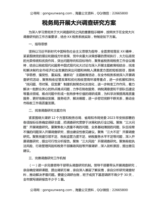 税务局开展大兴调查研究方案