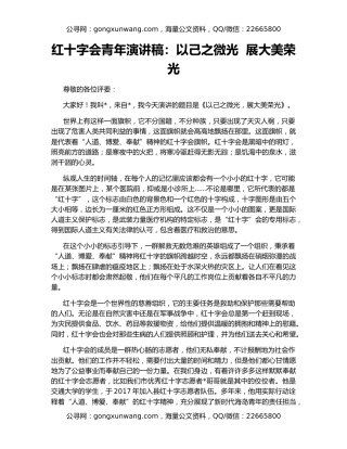 红十字会青年演讲稿：以己之微光  展大美荣光