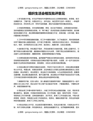 组织生活会相互批评意见