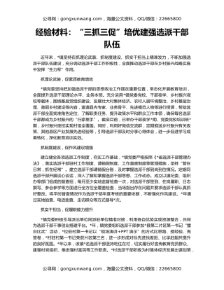 经验材料：“三抓三促”培优建强选派干部队伍
