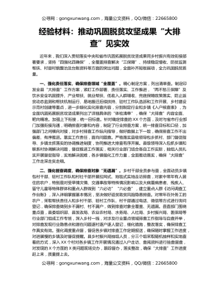 经验材料：推动巩固脱贫攻坚成果“大排查”见实效