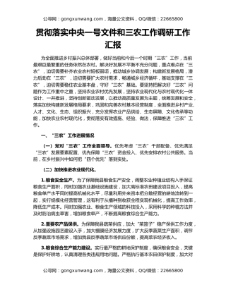 贯彻落实中央一号文件和三农工作调研工作汇报