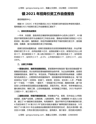 镇2021年招商引资工作自查报告