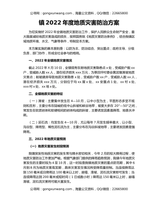 镇2022年度地质灾害防治方案