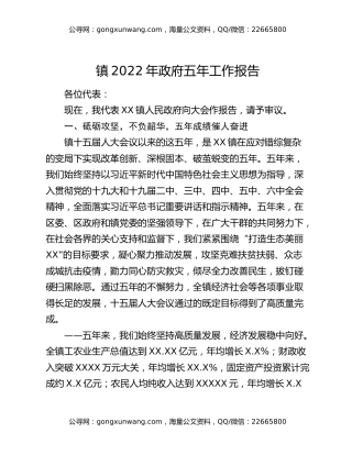镇2022年政府五年工作报告