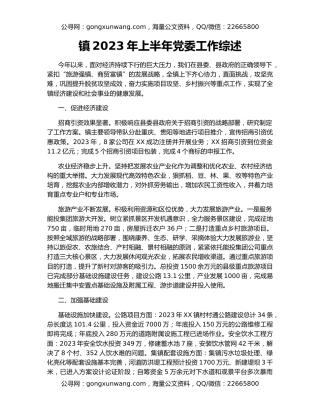 镇2023年上半年党委工作综述