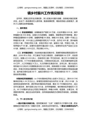 镇乡村振兴工作情况报告