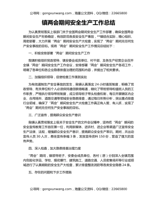 镇两会期间安全生产工作总结