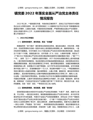 镇党委2022年落实全面从严治党主体责任情况报告