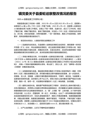 镇党委关于县委轮巡察整改情况的报告