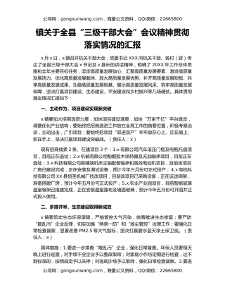 镇关于全县“三级干部大会”会议精神贯彻落实情况的汇报