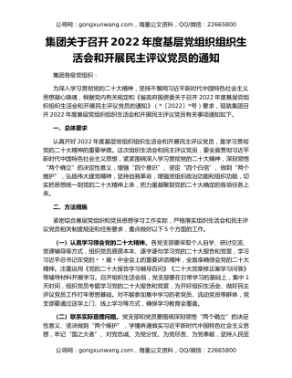 集团关于召开2022年度基层党组织组织生活会和开展民主评议党员的通知